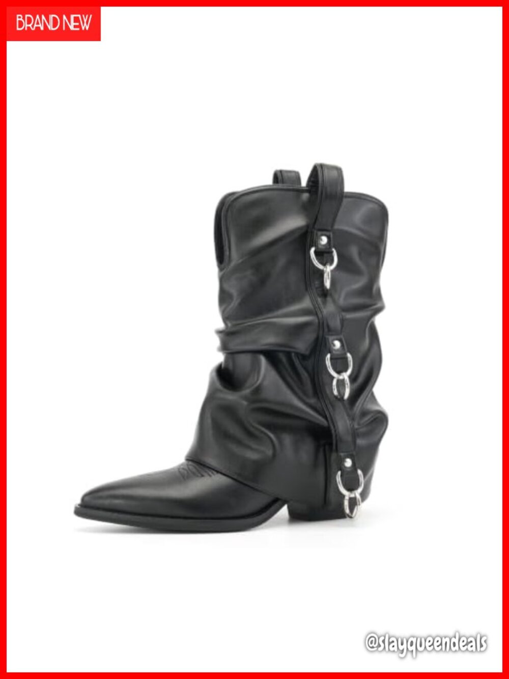 Faux Leather Western Cowgirl Boots Pointed Toe Mid Calf Pull On